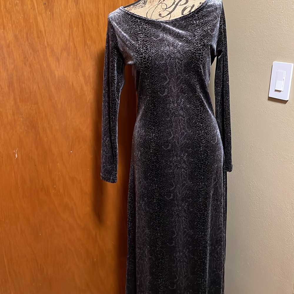 Lapis Black and Grey Stretch Velvet Dress Size Medium